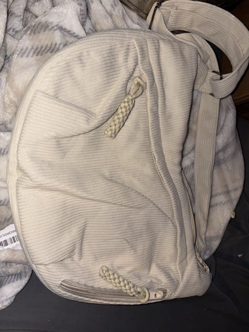 Cream Corduroy Sling Backpack / Crossbody Bag